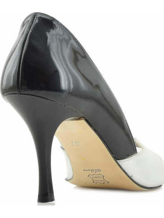 Δερμάτινες Peep Toe Γόβες με Ψηλό Τακούνι Ασημί