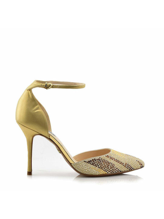 Werner Leather Gold High Heels with Strap