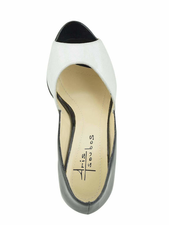 Δερμάτινες Peep Toe Γόβες με Ψηλό Τακούνι Ασημί