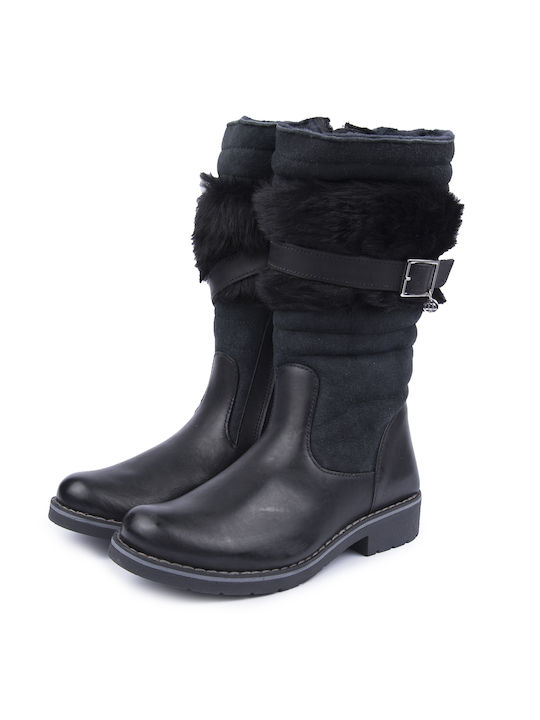 Melania Kids Leather Boots with Zipper Black