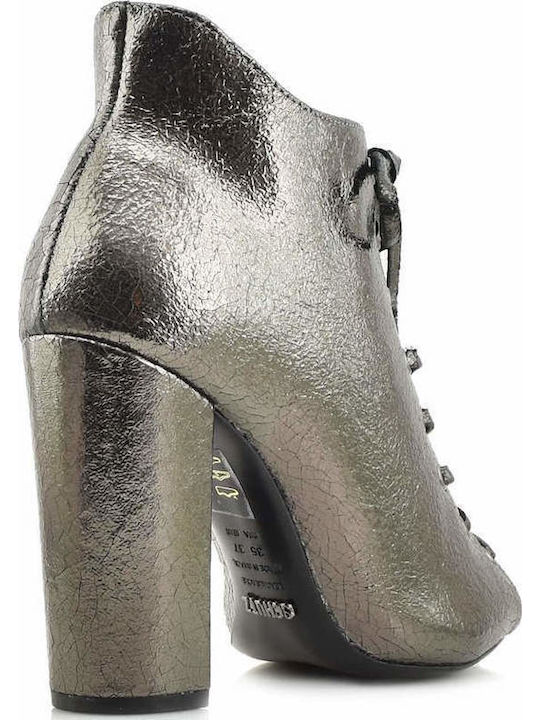 Leather Women's Ankle Boots with High Heel Gray