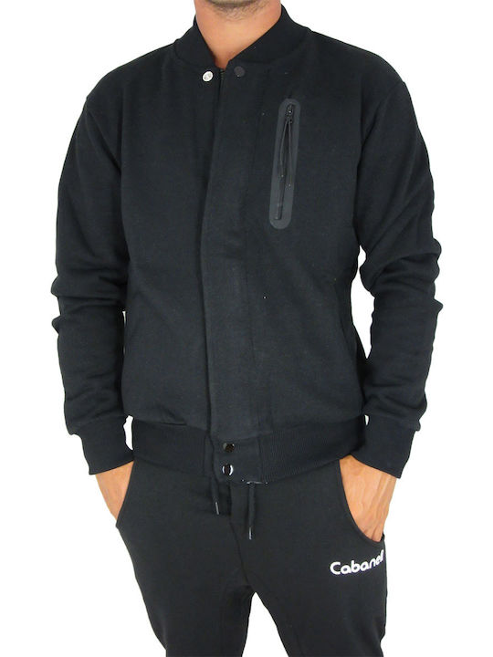 Cabaneli Herren Sweatshirt Jacke mit Taschen Schwarz