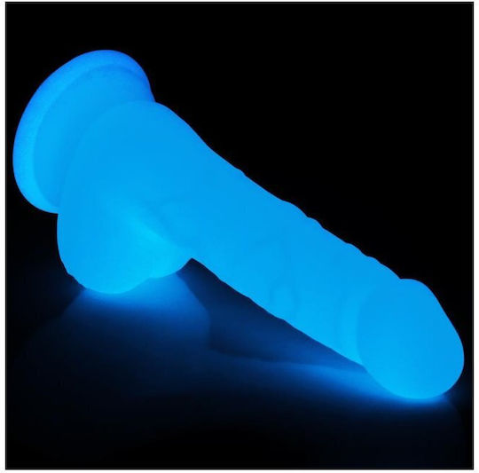 Lovetoy Lumino Play Реалистично Дилдо с Тестиси и Със Смукателна Чашка Синьо 18см