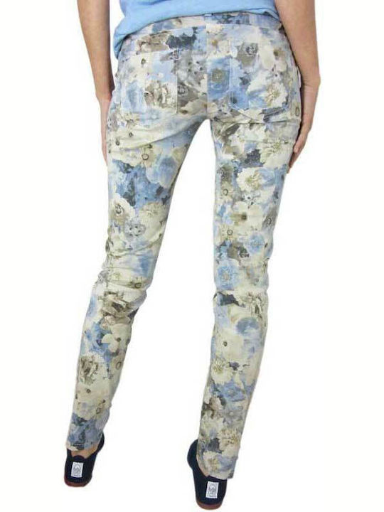 Perfect Femei Bumbac Pantaloni cu Croială Slim Floral Bej