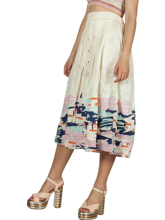 Thinking Mu Satin Midi Rock in Beige Farbe