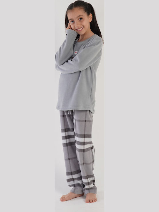 Vienetta Secret Παιδική Πιτζάμα Χειμωνιάτικη Fleece Γκρι ανοιχτό
