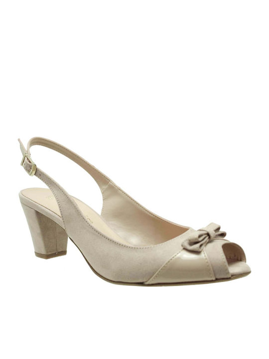 Suede Beige Heels with Strap Women's Sandals