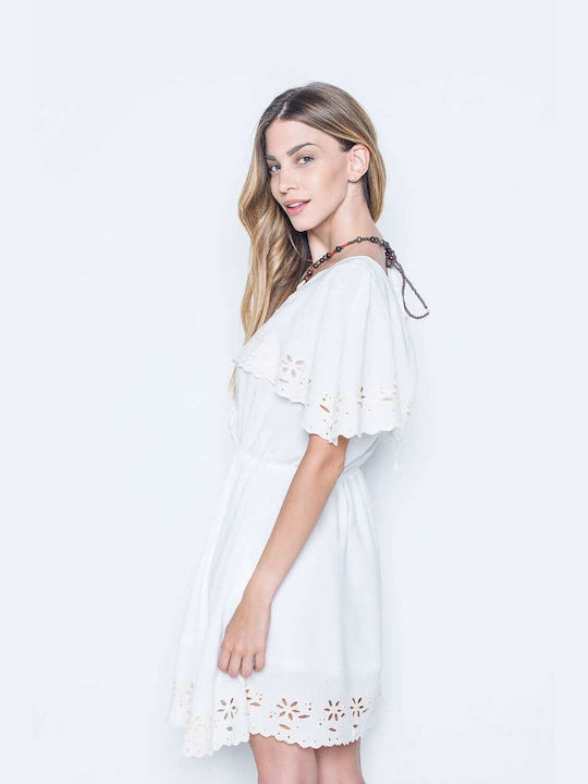 Summer Mini Dress with Ruffle White.