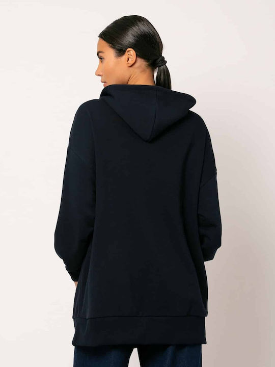 Lang Damen Sweatshirtjacke Kapuzen Navy