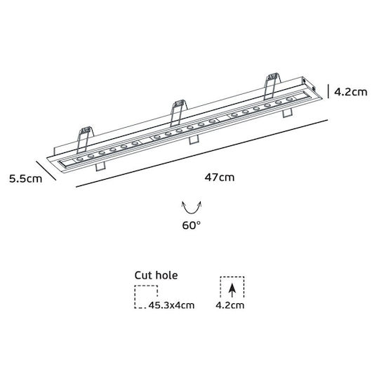VK Lighting Commercial Linear Recessed LED Ceiling Light Natural White IP20 L47xD5.5cm