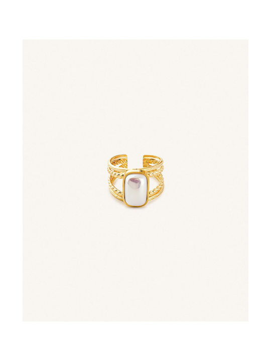 StanStefan Women's Gold Plated Steel Ring with Pearl