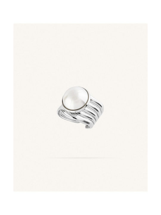 StanStefan Women's Steel Ring with Pearl