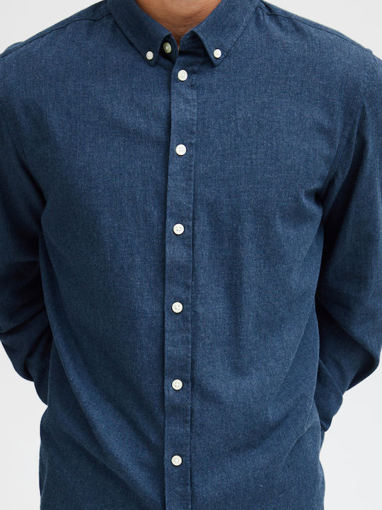 Long-sleeved Cotton Shirt Dark Navy Melange