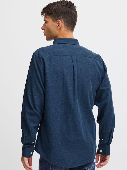 Long-sleeved Cotton Shirt Dark Navy Melange