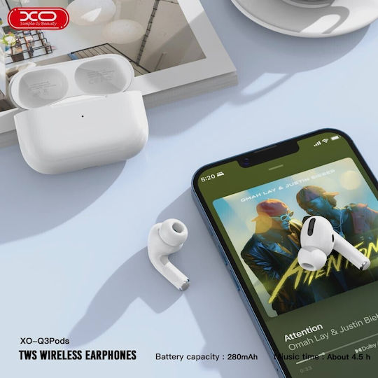 XO Q3 In-ear Bluetooth Handsfree Ακουστικά με Θήκη Φόρτισης Λευκά