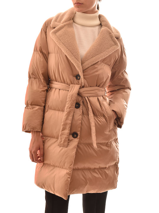 Emme Marella Lang Damen Puffer Jacke für Winter Braun