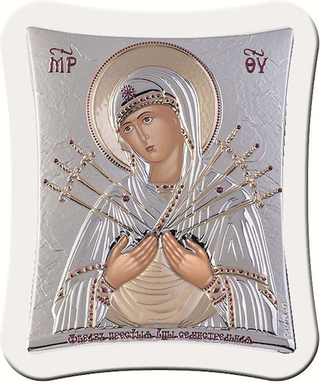 Slevori Heiligenikone Göttliche Mutter der Sieben Schwerter aus Aluminium 26,6x31,5cm