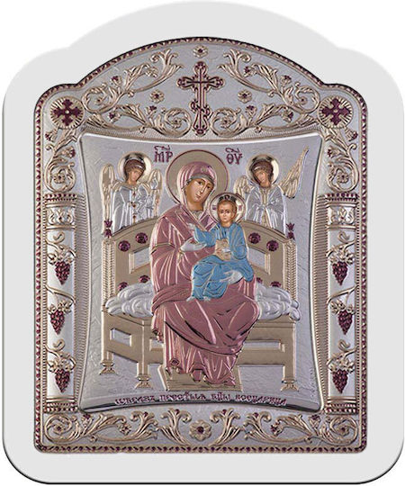 Slevori Heiligenikone Gottesmutter Panagia Pantanassa Silber 20,6x26,4cm