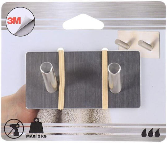 Άγκιστρο Μπάνιου Διπλό με Αυτοκόλλητο ​9x2.5cm Inox Ασημί