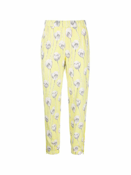 Kenzo Women's Fabric Trousers with Elastic in Loose Fit Floral Yellow