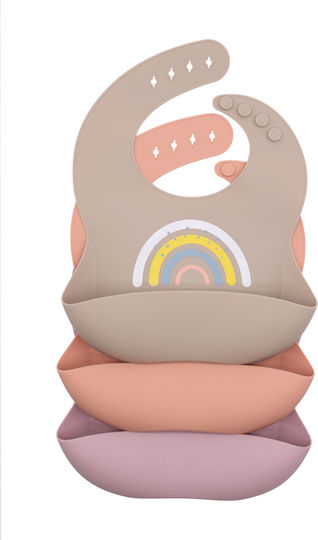 Loo Up Αδιάβροχη Σαλιάρα Σιλικόνης Rainbow Beige