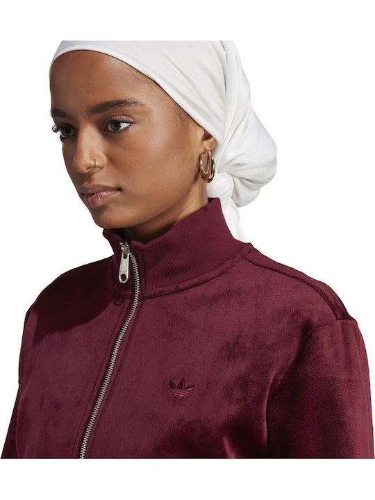 Short Women's Cardigan with Zipper Burgundy