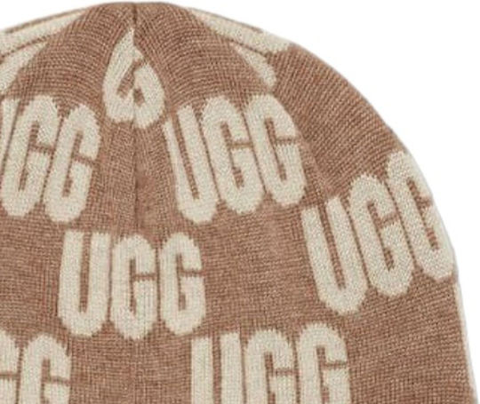 Checked Graphic Logo Beanie Beanie Γυναικείος Σκούφος Πλεκτός σε Καφέ χρώμα