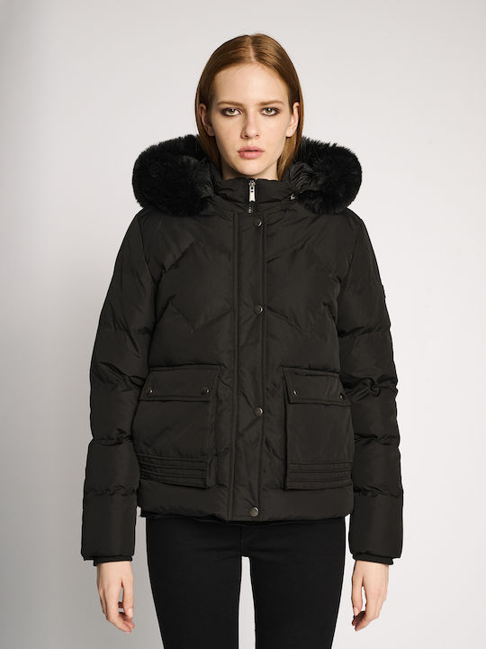 Staff Women's Short Puffer Jacket for Winter BLACK