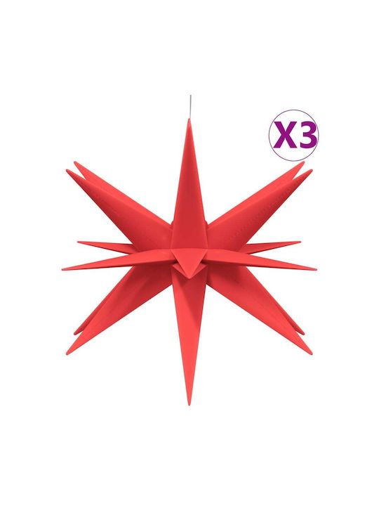 vidaXL Plastic Illuminated Christmas Decorative Hanging Star 3pcs Red