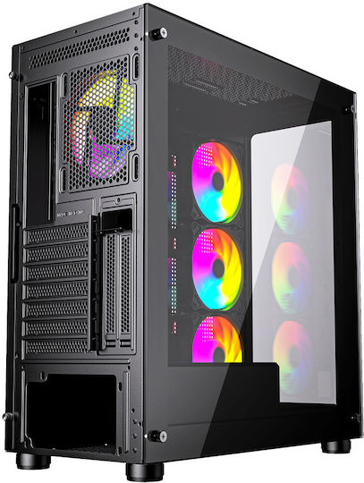 Gembird Fornax X450MAX Gaming Midi Tower Computer Case with Window Panel and RGB Lighting Black