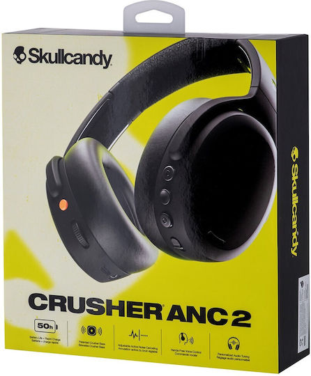 Skullcandy Crusher ANC 2 Ασύρματα / Ενσύρματα Over Ear Ακουστικά με 60 ώρες Λειτουργίας και Quick Charge Μαύρα