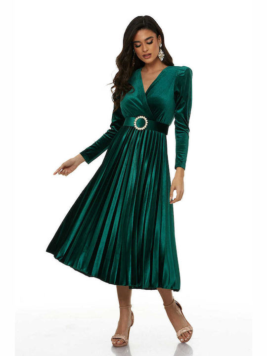 RichgirlBoudoir Midi Rochie de Seară Catifea Înfășurați Verde