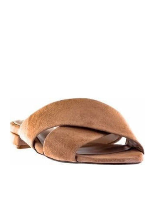 Leder Flache Sandalen für Damen in Tabac Braun Farbe
