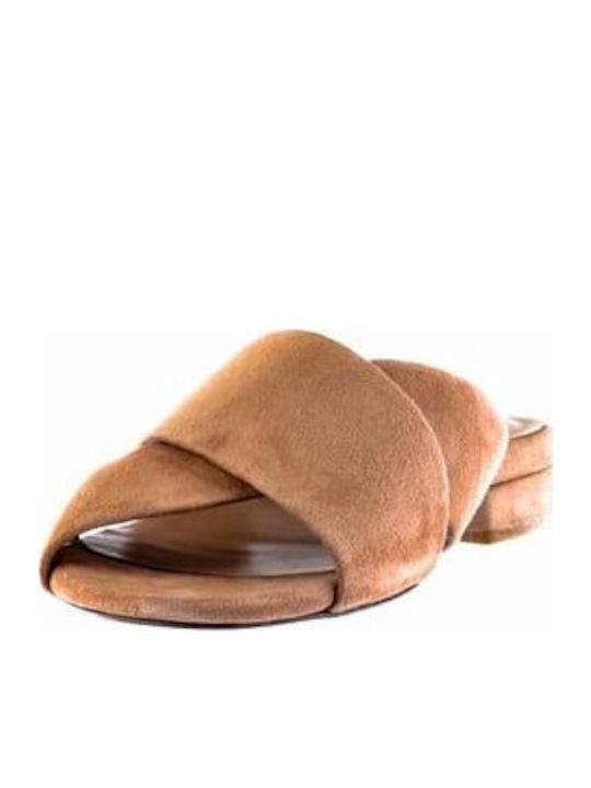 Leder Flache Sandalen für Damen in Tabac Braun Farbe