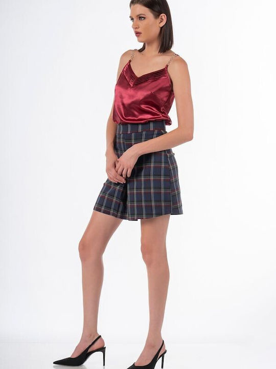 Bellino High Waist Mini Skirt Checked in Blue color