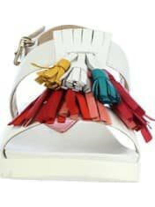 Leather Women's Flat Sandals in White Color