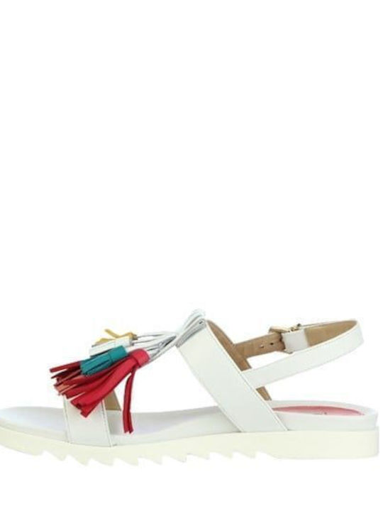 Leather Women's Flat Sandals in White Color