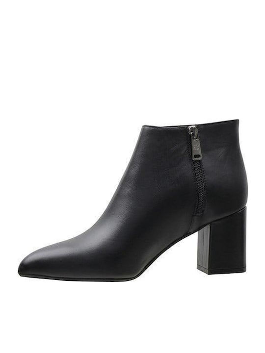 Leather Women's Ankle Boots with Medium Heel Black