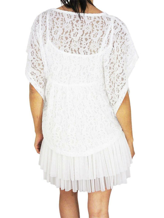Sommer Mini Damenkleid mit Rüschen Weiß