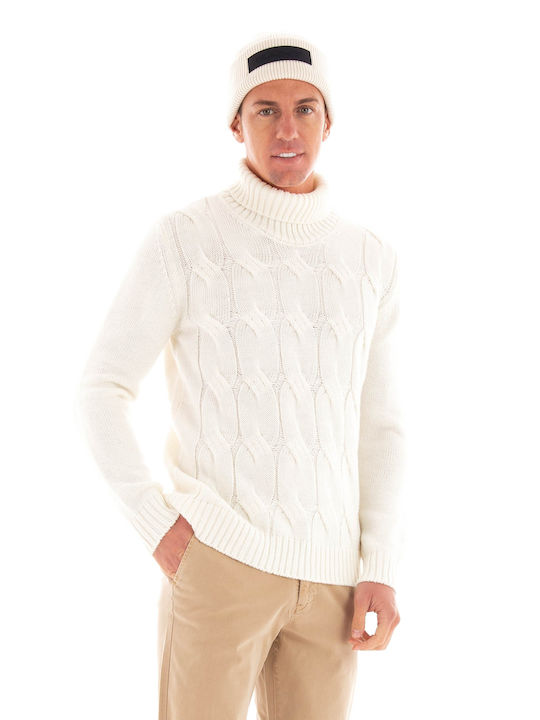 Paul Miranda Herren Langarm-Pullover Rollkragen Off White