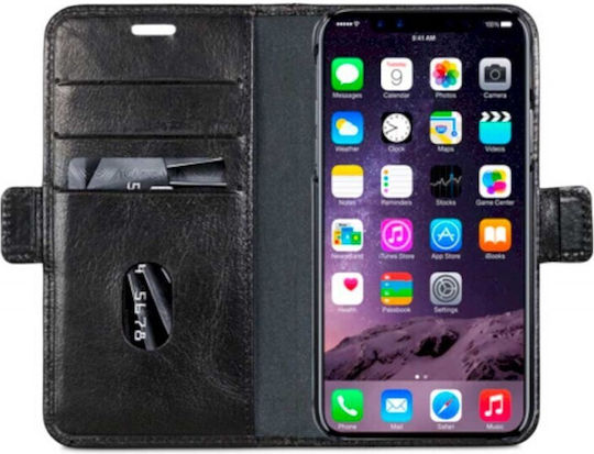 Xqisit Книга Кожа Черен (iPhone X / XS)