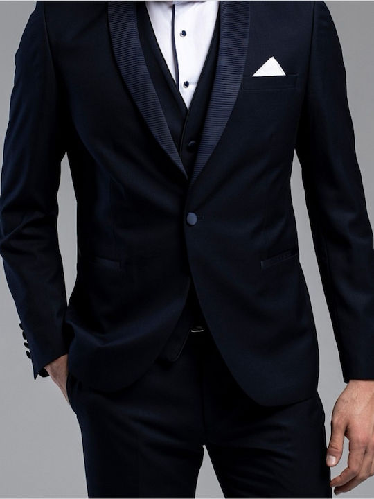 Makis Tselios Fashion Men's Suit with Vest Navy Blue