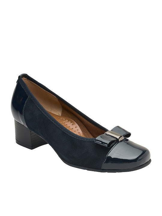 Leder Pumps mit flachem Absatz Blau