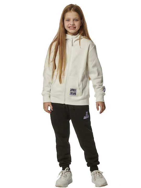 Fleece Παιδική Φούτερ Ζακέτα με Κουκούλα και Τσέπες Λευκή