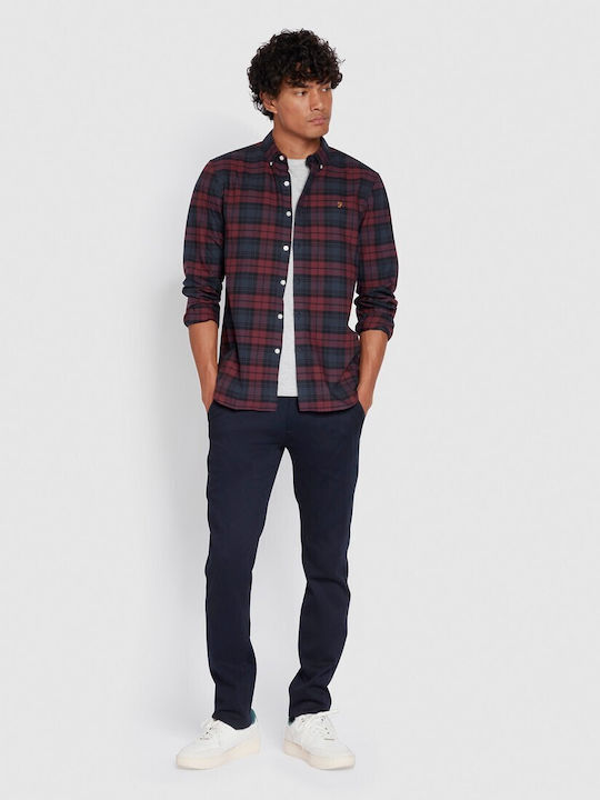 Farah Men's Shirt Long Sleeve Checked Bordeaux