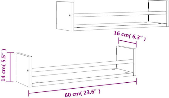 Поставки Стенен Кафяв дъб 2бр 60x16x14см.