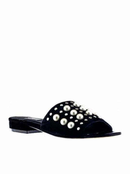 Leder Flache Sandalen für Damen in Schwarz Farbe