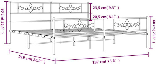 Pat King Size Metalic Alb Cu Plăci Pentru Saltea 183x213cm