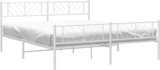 Pat King Size Metalic Alb Cu Plăci Pentru Saltea 183x213cm