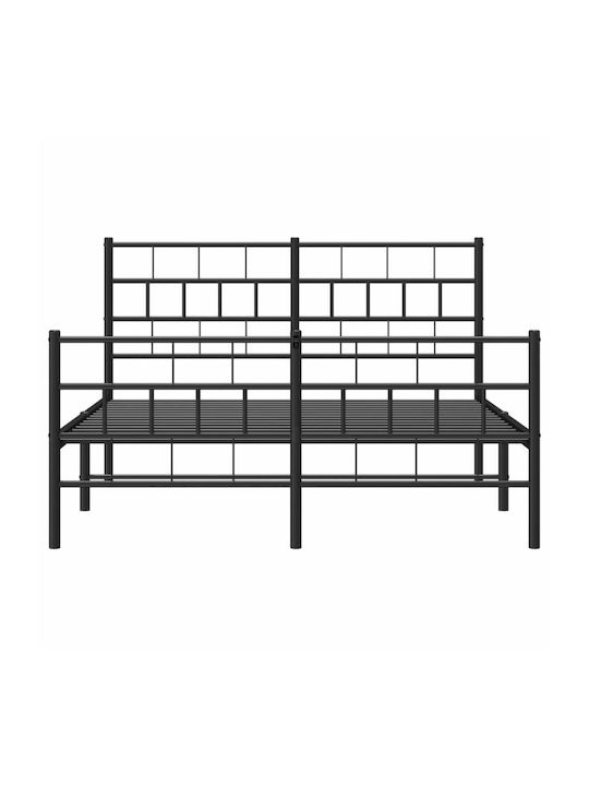 Double Metal Bed Black with Slats for Mattress 135x190cm